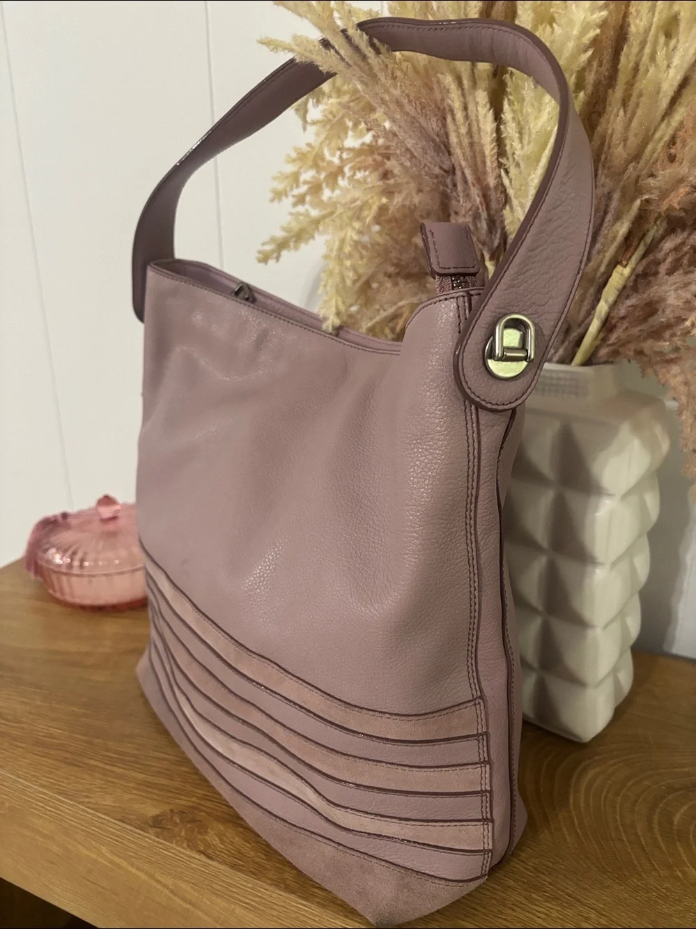 Fossil  Maya Leather Hobo Shoulder Bag in Dusty Pink